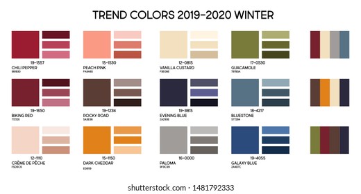 New fashion color trend winter 2019 2020. Color palette forecast of the future color trend