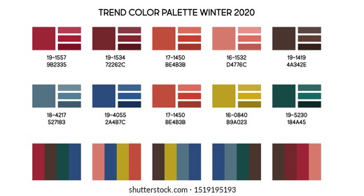 New fashion color trend winter 2019 2020. Color palette forecast of the future color trend