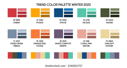 New fashion color trend winter 2019 2020. Color palette forecast of the future color trend