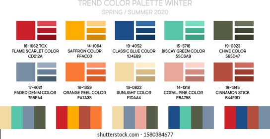 New fashion color trend winter 2019 2020. Color palette forecast of the future color trend