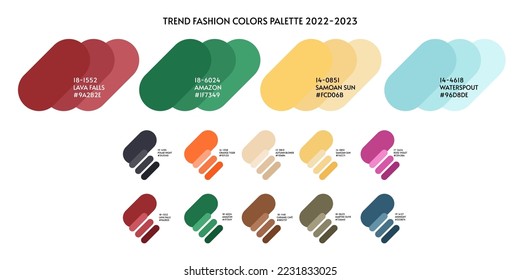 New fashion color trend winter 2022 2023. Color palette forecast of the future color trend. Design for print, decor, package, polygraphy, papers