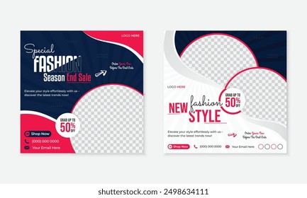 Venta de moda Nueva Redes sociales Post diseño de Plantilla Paquete conjunto para anuncios de descuento de ropa Promoción de marketing, ventas de promoción de póster de Anuncio cuadrado, creativos editables modernos de publicidad de moda