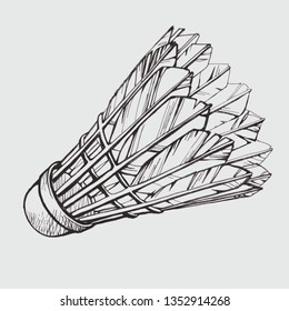 New feather shuttlecock for playing badminton. Vector illustration in sketch style