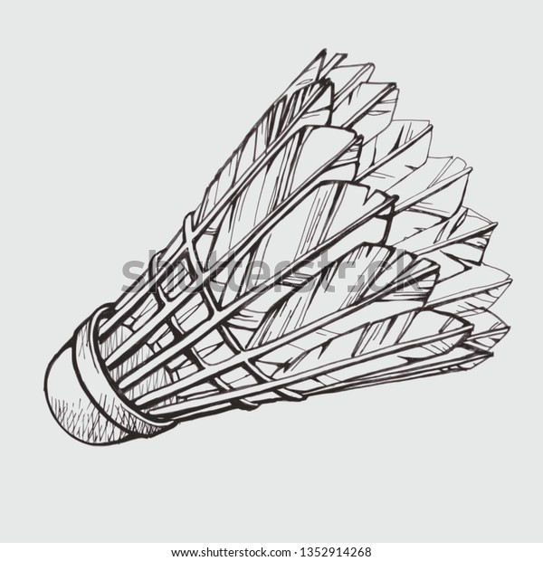 バドミントンをするための新しい羽シャトルコック スケッチスタイルのベクターイラスト のベクター画像素材 ロイヤリティフリー