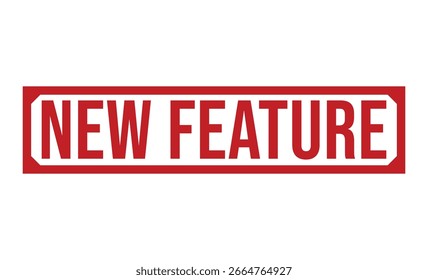 NUEVA CARACTERÍSTICA Sello de goma rojo sobre fondo blanco. NUEVO signo de sello FEATURE. NUEVO sello FEATURE.