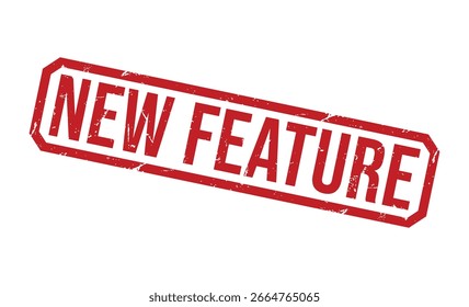 NUEVA CARACTERÍSTICA Sello de goma rojo sobre fondo blanco. NUEVO signo de sello FEATURE. NUEVO sello FEATURE.