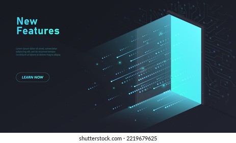 New Features Concept. Prospects And Ambitions. Modern Technologies And Digital World. Life Change, Cyberspace And Programming. Futuristic Poster Or Banner For Website. Neon Vector Illustration