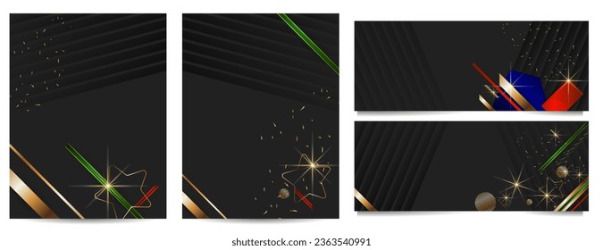 New festive Shining Set Christmas gold design black background abstract shiny color golden