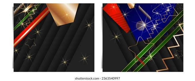 New festive Shining Set Christmas gold design black background abstract shiny color golden