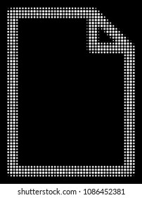 New file halftone vector pictogram. Illustration style is dotted iconic new file icon symbol on a black background. Halftone grid is sphere spots.