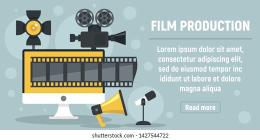 New film production concept banner. Flat illustration of new film production vector concept banner for web design