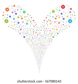 New fireworks stream. Vector illustration style is flat bright multicolored iconic symbols on a white background. Object double fountain created from random pictograms.