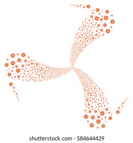 New fireworks swirl rotation. Vector illustration style is flat orange iconic symbols on a white background. Object spiral constructed from random pictograms.
