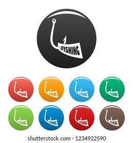New fishing hook icons set 9 color vector isolated on white for any design