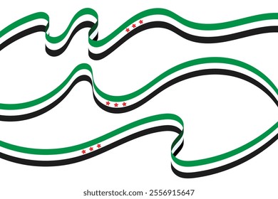 New Flag of Syrian Arab Republic, symbol of Syria, wavy ribbon with Syrian national flag, Freedom for Syria. 8th December, national day, Vector illustration.