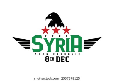 New Flag of Syrian Arab Republic, symbol of Syria, Freedom for Syria. 8th December, national day, Vector illustration.