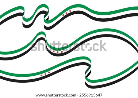 New Flag of Syrian Arab Republic, symbol of Syria, wavy ribbon with Syrian national flag, Freedom for Syria. 8th December, national day, Vector illustration.