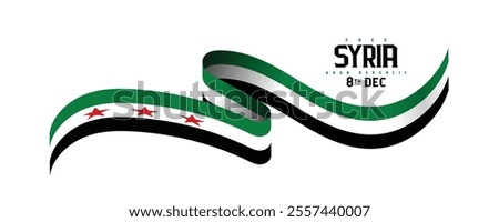 New Flag of Syrian Arab Republic, wavy ribbon with Syrian national flag, Freedom for Syria. 8th December, national day, Vector illustration.