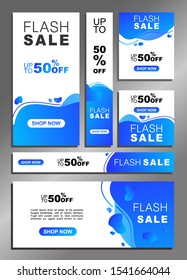New "Flash Sale" multi banners pack with blue color. Modern template design for future advertising ads with cool and colorful gradients. Isoated on White Background. Vector.