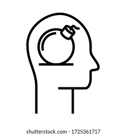 New flat trendy icon. Inside the head vector with bomb symbol illustration