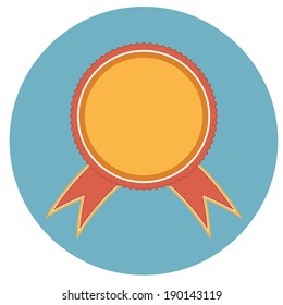 New flate red label with ribbons. Vector illustration