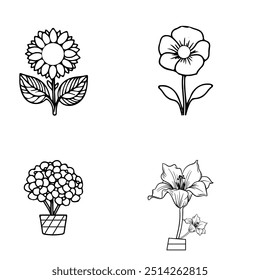new flower coloring pages for kids, flowers bundle set 