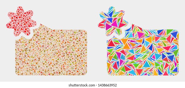 New folder collage icon of triangle items which have variable sizes and shapes and colors. Geometric abstract vector design concept of new folder.