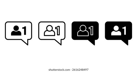 New Follower Notification Icon Set Black and White Glyph Vector Designs 