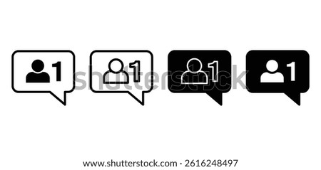 New Follower Notification Icon Set Black and White Glyph Vector Designs 