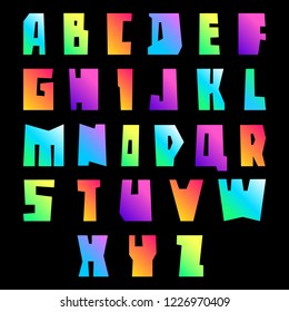 New font cut vibrant letters, uppercase