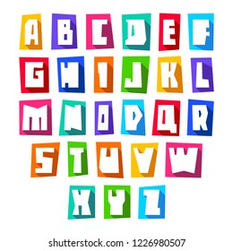 New font cut white letters, vector illustration, uppercase