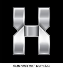 New font folded from a silver metallic ribbon. Trendy roman alphabet, gray vector letter X on a black background, 10eps