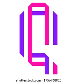 New font folded from two colored paper tapes. Trendy alphabet, vector letter Q on a white background, vector illustration 10EPS