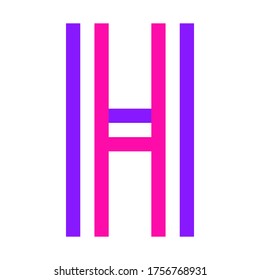 Nueva fuente doblada a partir de dos cintas de papel de color. Alfabeto de moda, letra vectorial H sobre fondo blanco, ilustración vectorial 10EPS