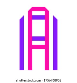 Nueva fuente doblada a partir de dos cintas de papel de color. Alfabeto de moda, letra vectorial A sobre fondo blanco, ilustración vectorial 10EPS