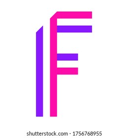 New font folded from two colored paper tapes. Trendy alphabet, vector letter F on a white background, vector illustration 10EPS