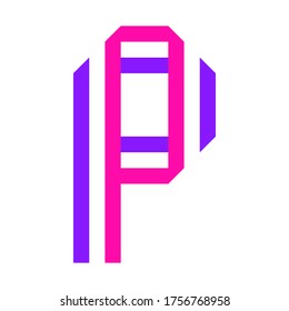 New font folded from two colored paper tapes. Trendy alphabet, vector letter P on a white background, vector illustration 10EPS