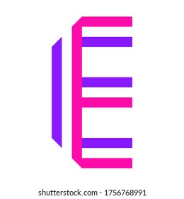 Nueva fuente doblada a partir de dos cintas de papel de color. Alfabeto de moda, letra vectorial E sobre fondo blanco, ilustración vectorial 10EPS