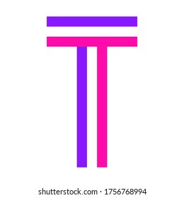 New font folded from two colored paper tapes. Trendy alphabet, vector letter T on a white background, vector illustration 10EPS