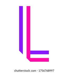New font folded from two colored paper tapes. Trendy alphabet, vector letter L on a white background, vector illustration 10EPS