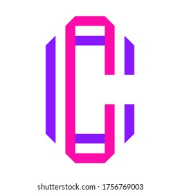 Nueva fuente doblada a partir de dos cintas de papel de color. Alfabeto de moda, letra vectorial C sobre fondo blanco, ilustración vectorial 10EPS
