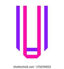 New font folded from two colored paper tapes. Trendy alphabet, vector letter U on a white background, vector illustration 10EPS