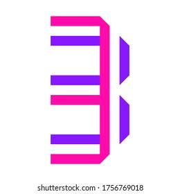 Neue Schriftart aus zwei farbigen Papierbändern gefaltet. Trendy alphabet, Vektornummer drei auf weißem Hintergrund, Vektorgrafik 10EPS