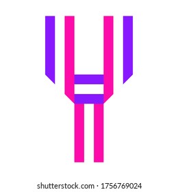 New font folded from two colored paper tapes. Trendy alphabet, vector letter Y on a white background, vector illustration 10EPS