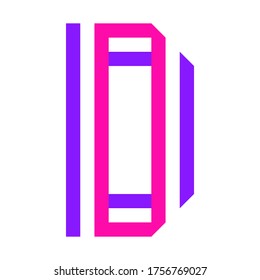 Nueva fuente doblada a partir de dos cintas de papel de color. Alfabeto de moda, letra vectorial D sobre fondo blanco, ilustración vectorial 10EPS