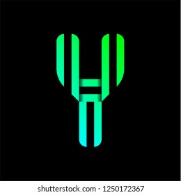New font folded from two paper tapes. Trendy alphabet, green vector letter Y on a black background.