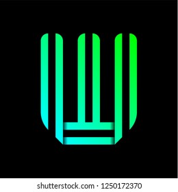 New font folded from two paper tapes. Trendy alphabet, green vector letter W on a black background.