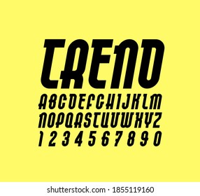 New font. Trendy alphabet, black vector letters on a yellow background.