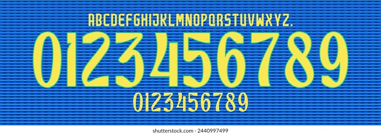 new font vector team south american national team 2024, kit sport style font. football style font with lines and points inside, sports style letters and numbers for soccer team