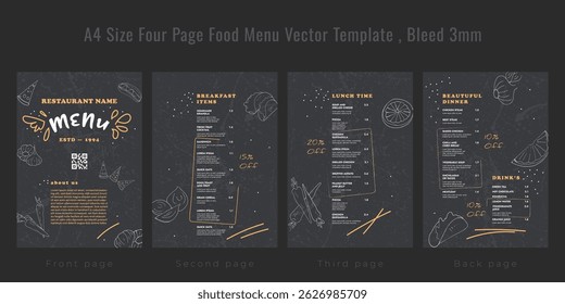 Plantilla de menú de comida Nueva. Diseño creativo de la Plantilla del menú del alimento del esquema.